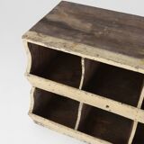 Unique industrial lacquered compartment cabinet with rich patina, France, 1890