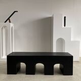 Bench in solid monoxyl wood, carved base in 3 arches - Black color