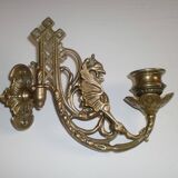 2x Art Nouveau Swivel Arm Piano or Wall Candle Holders Brass Dragon Griffin