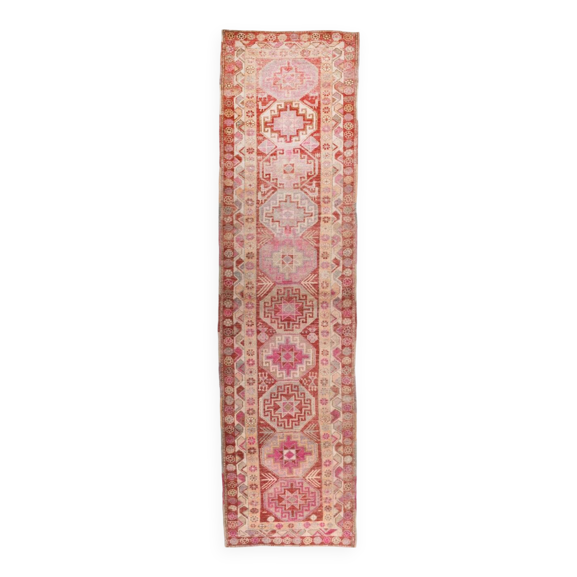Red & Pink Super Soft Vintage Runner Rug, 91x346Cm
