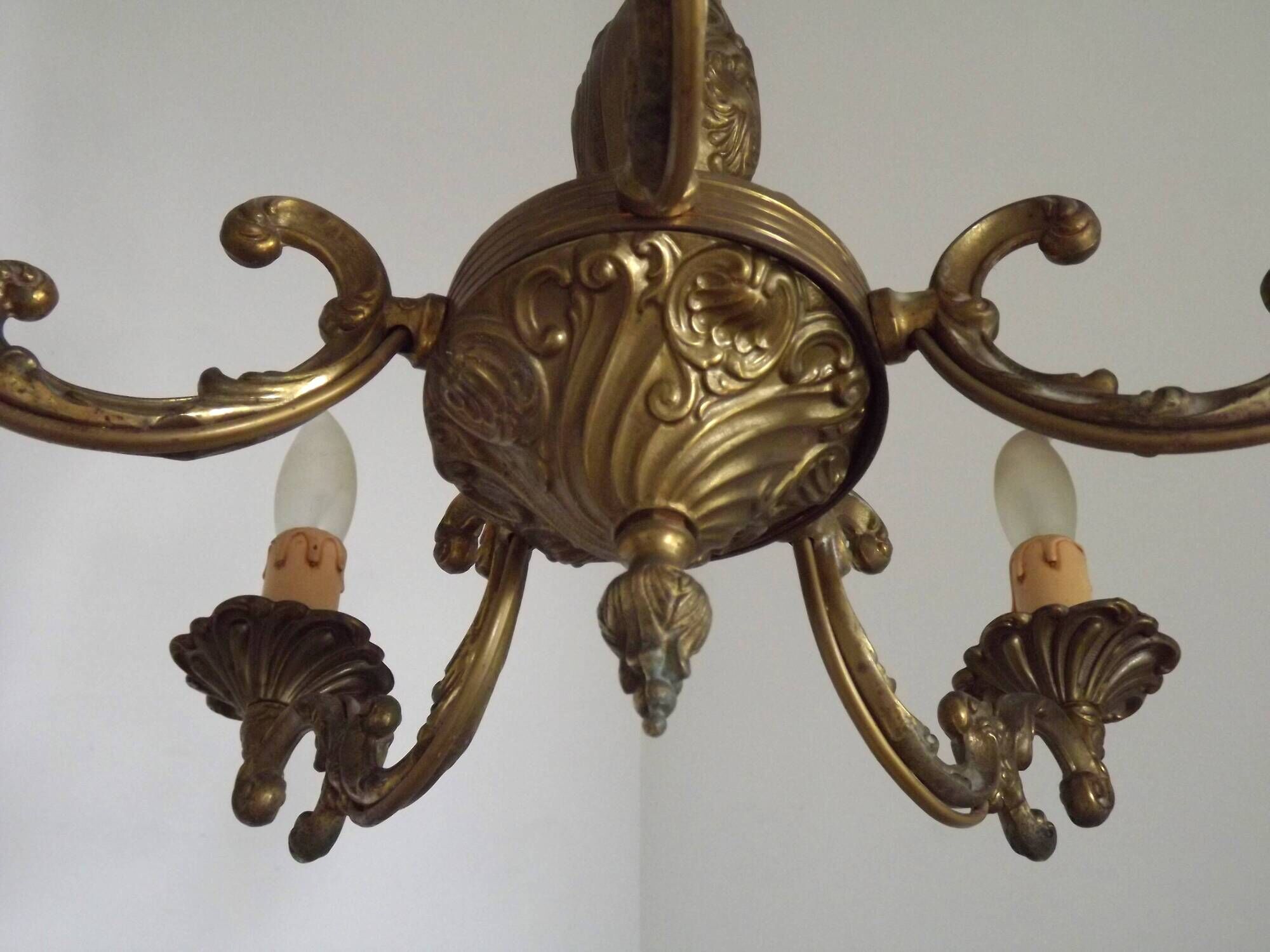 French Vintage Art Nouveau Bronze 5 Light Traditional Style Chandelier 5483