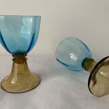 5 glasses in amber and blue crystal George Sand diabolos 19th century