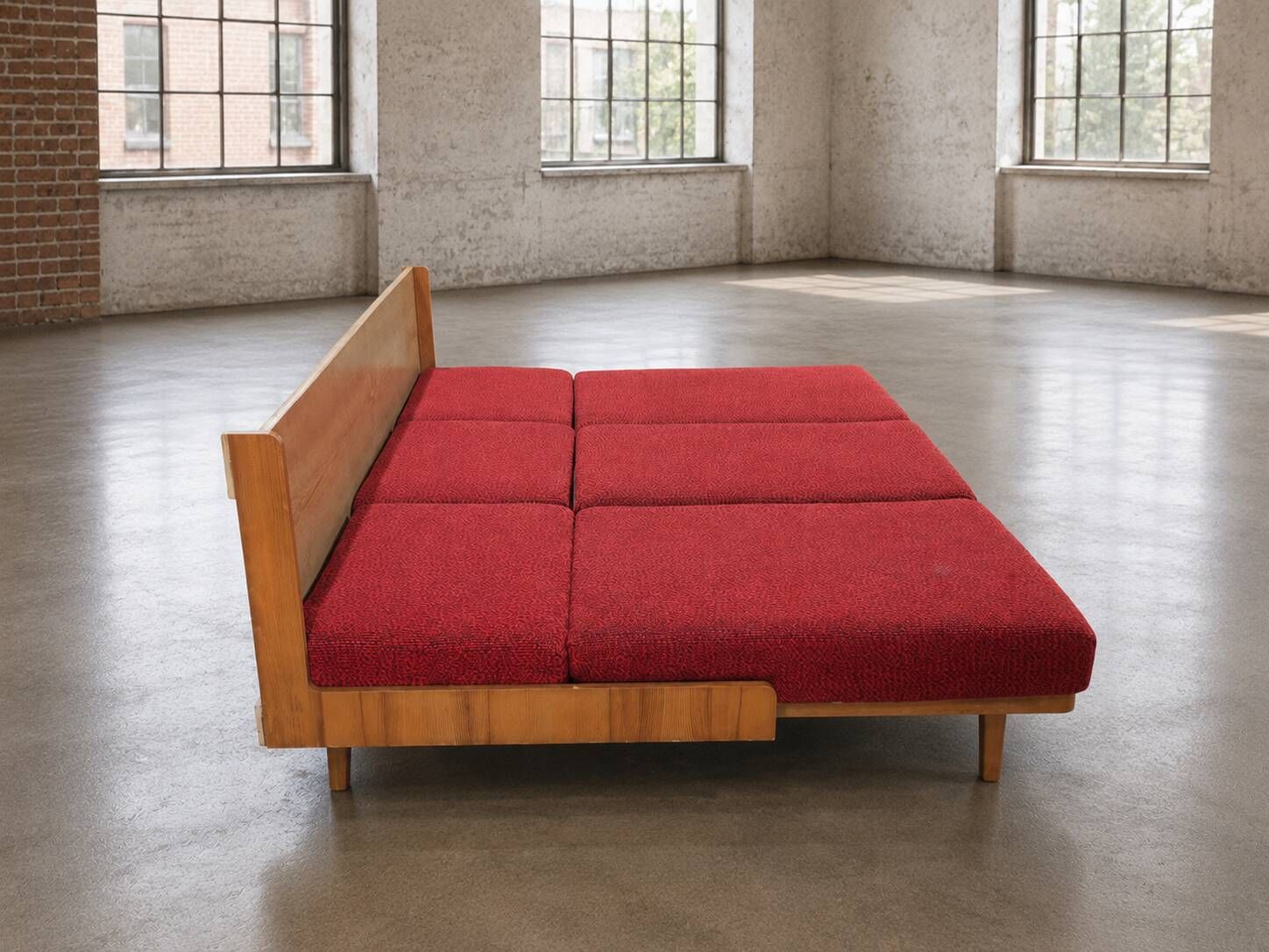 Czechoslovak mid-century sofa by Interiér Praha, 1960s – red bouclé