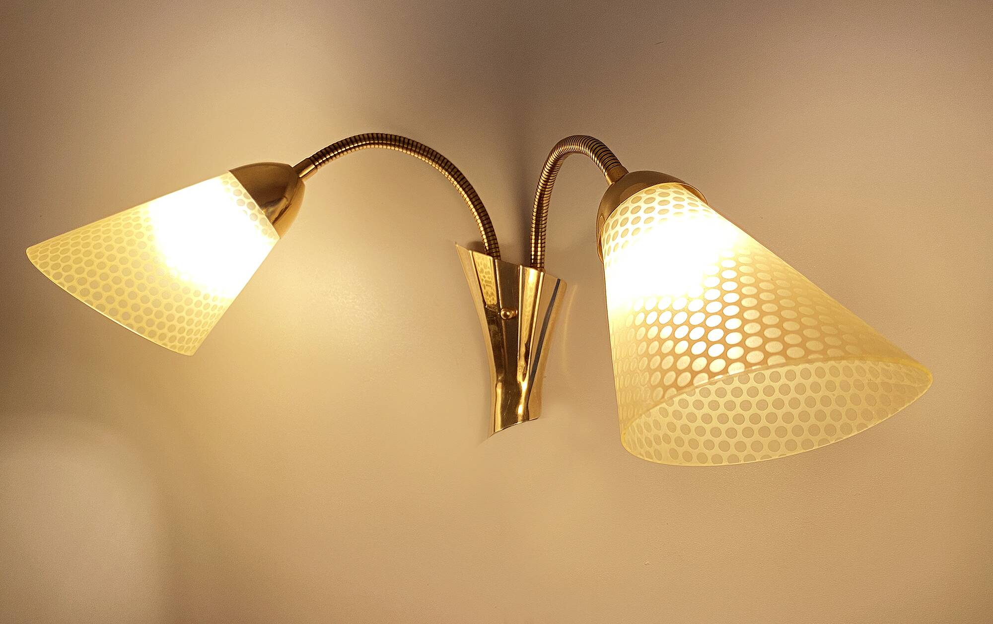 Large Vintage Glass Brass Wall Lamp