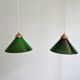 Pair of conical green opaline pendant lights, Art Deco style
