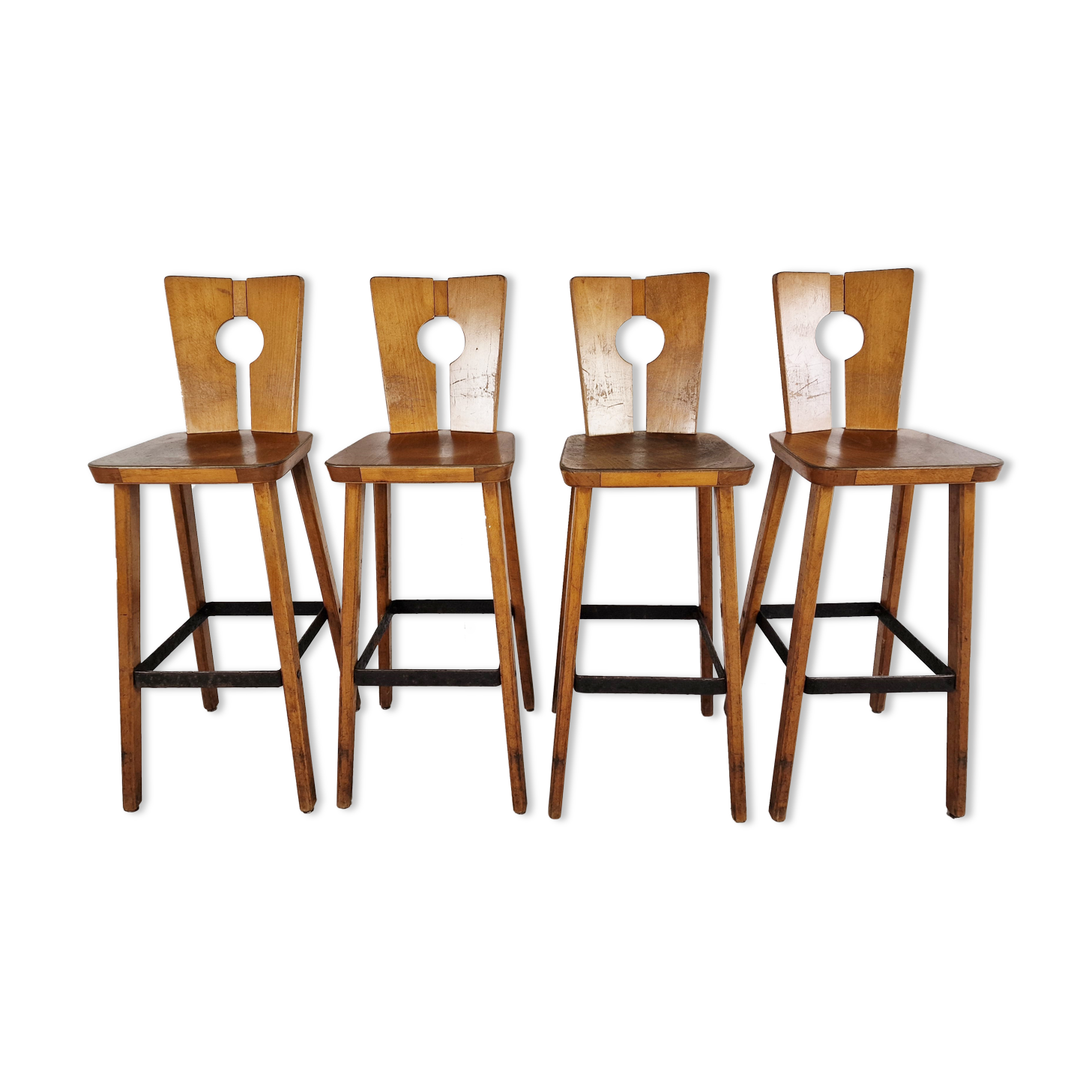 4 vintage brutalist bar stools, 1960s
