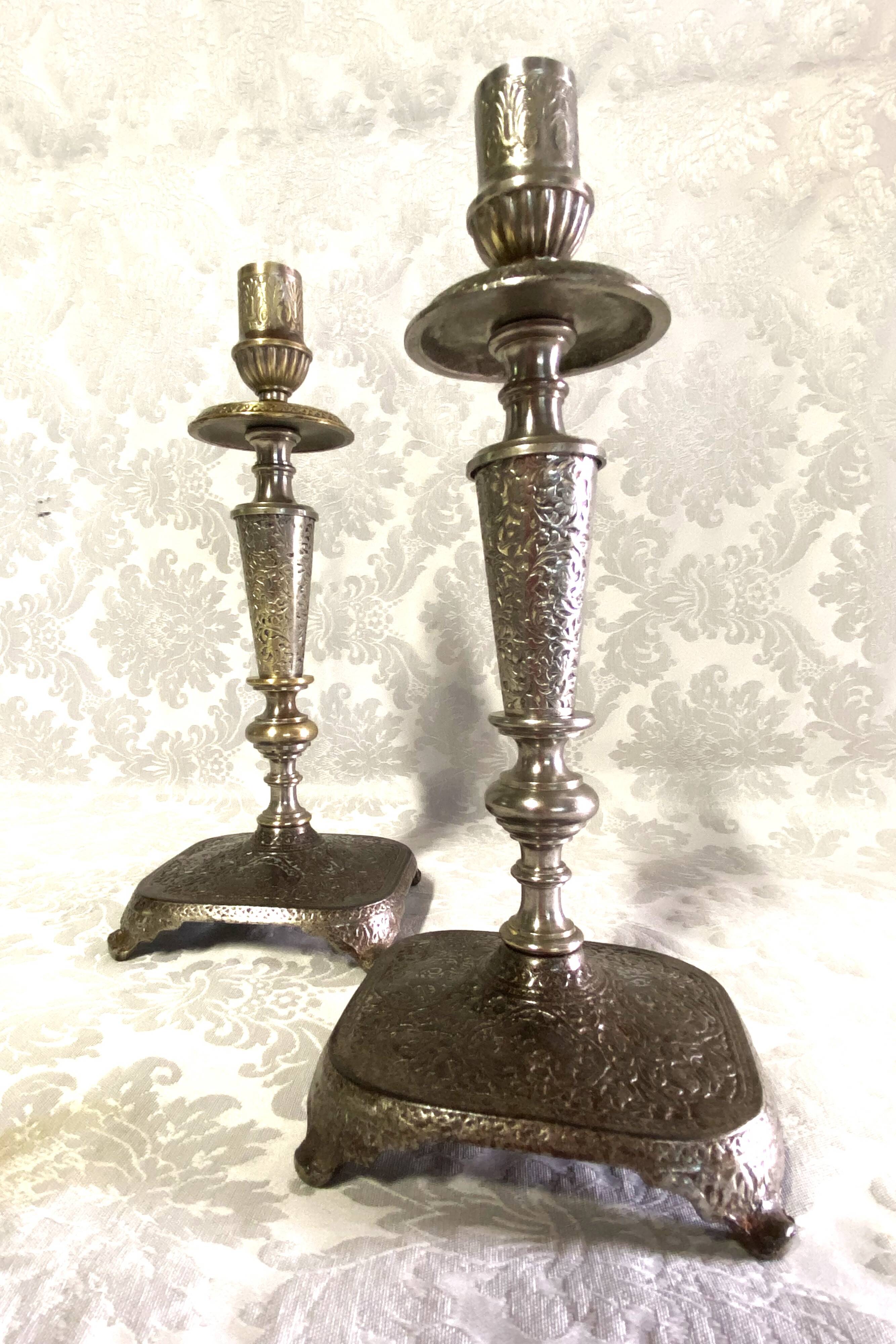 Pair of Candlesticks Candlesticks Bronze Silver Atypical Decoration