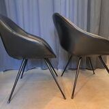 Pair of armchairs in skaï and black steel