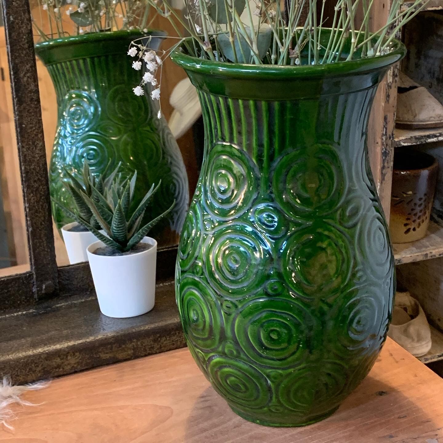 Pair of enamelled cast iron vases