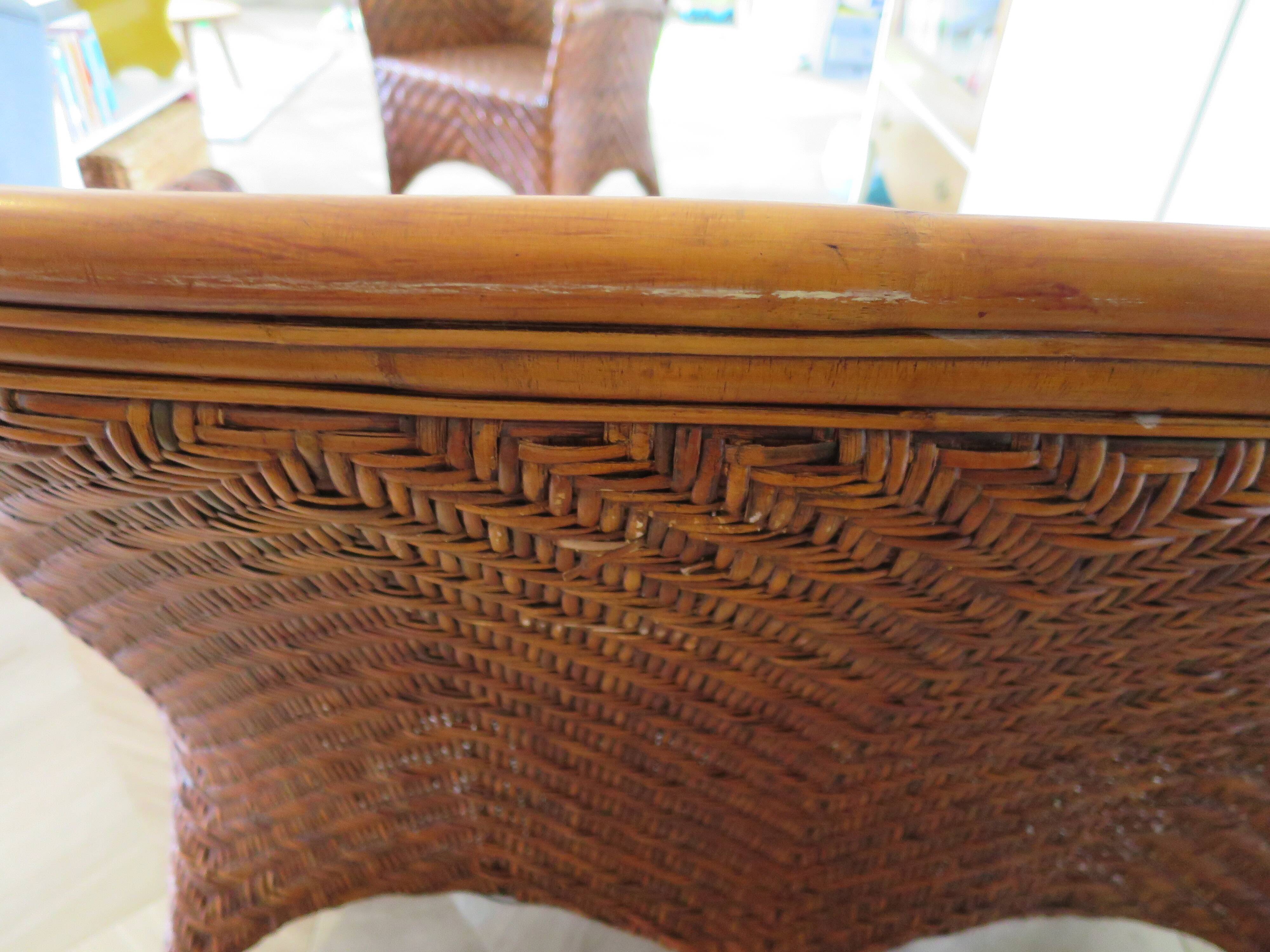 Two-seater banquette in woven rattan, wood and bamboo, 1980s.