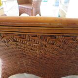 Two-seater banquette in woven rattan, wood and bamboo, 1980s.