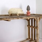 Pomme de pin décorative vintage en fonte sur socle en bois