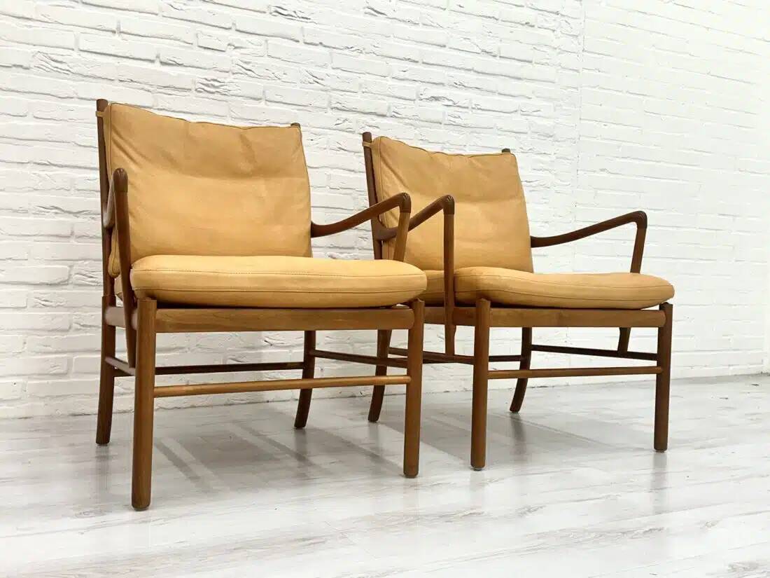 Set of 2 vintage Ole Wanscher chairs | Colonial chair | Leather