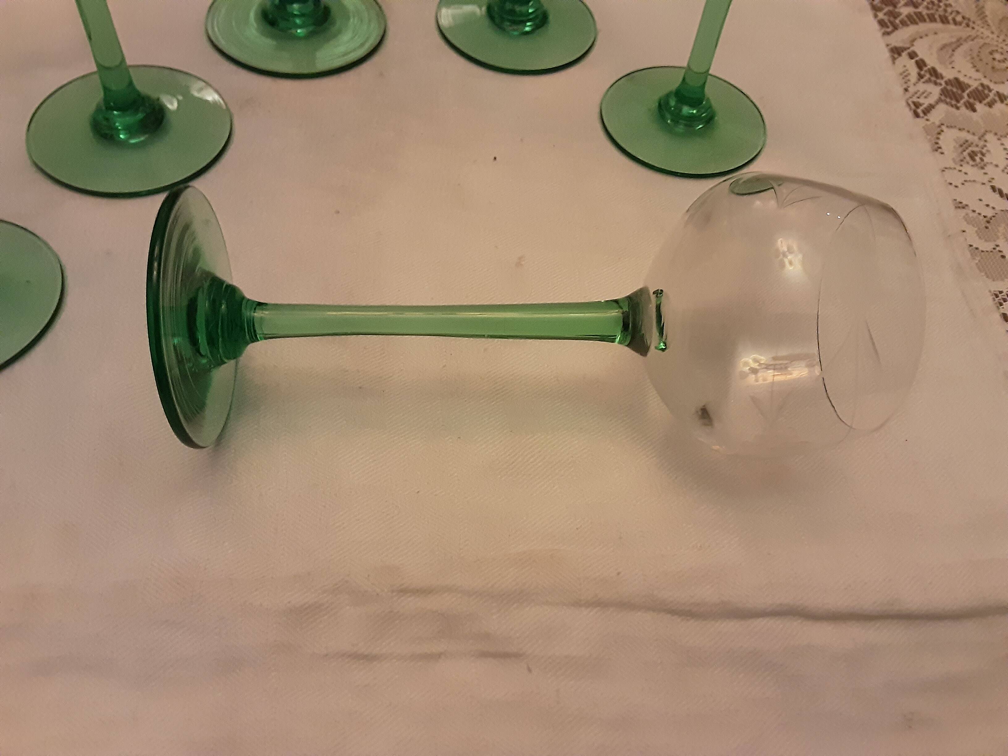 6 green-footed white wine glasses from alsace with grape clusters design