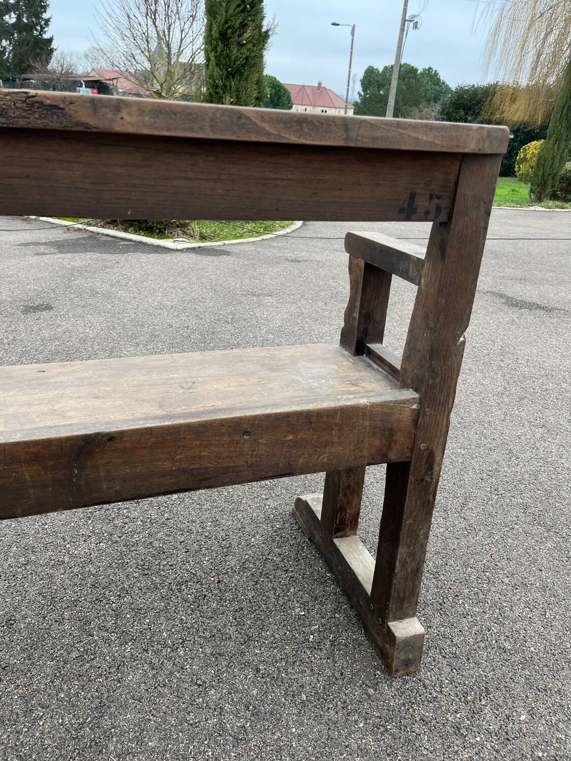 Old pegged oak church bench