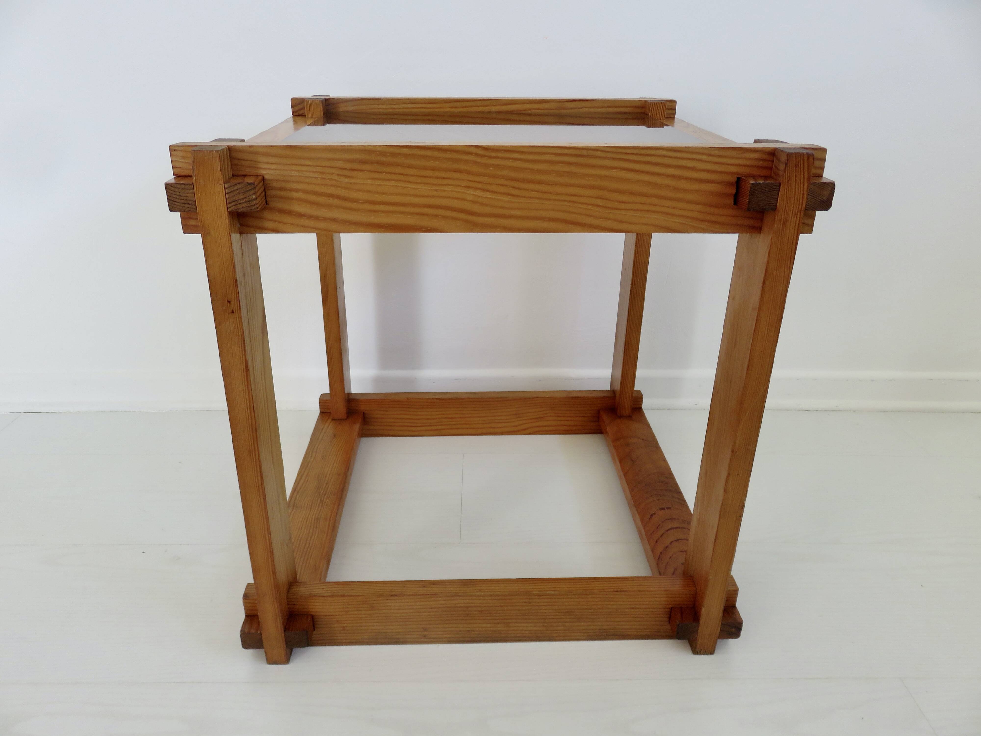 Scandinavian bedside table or side table in pine and smoked glass, 1980