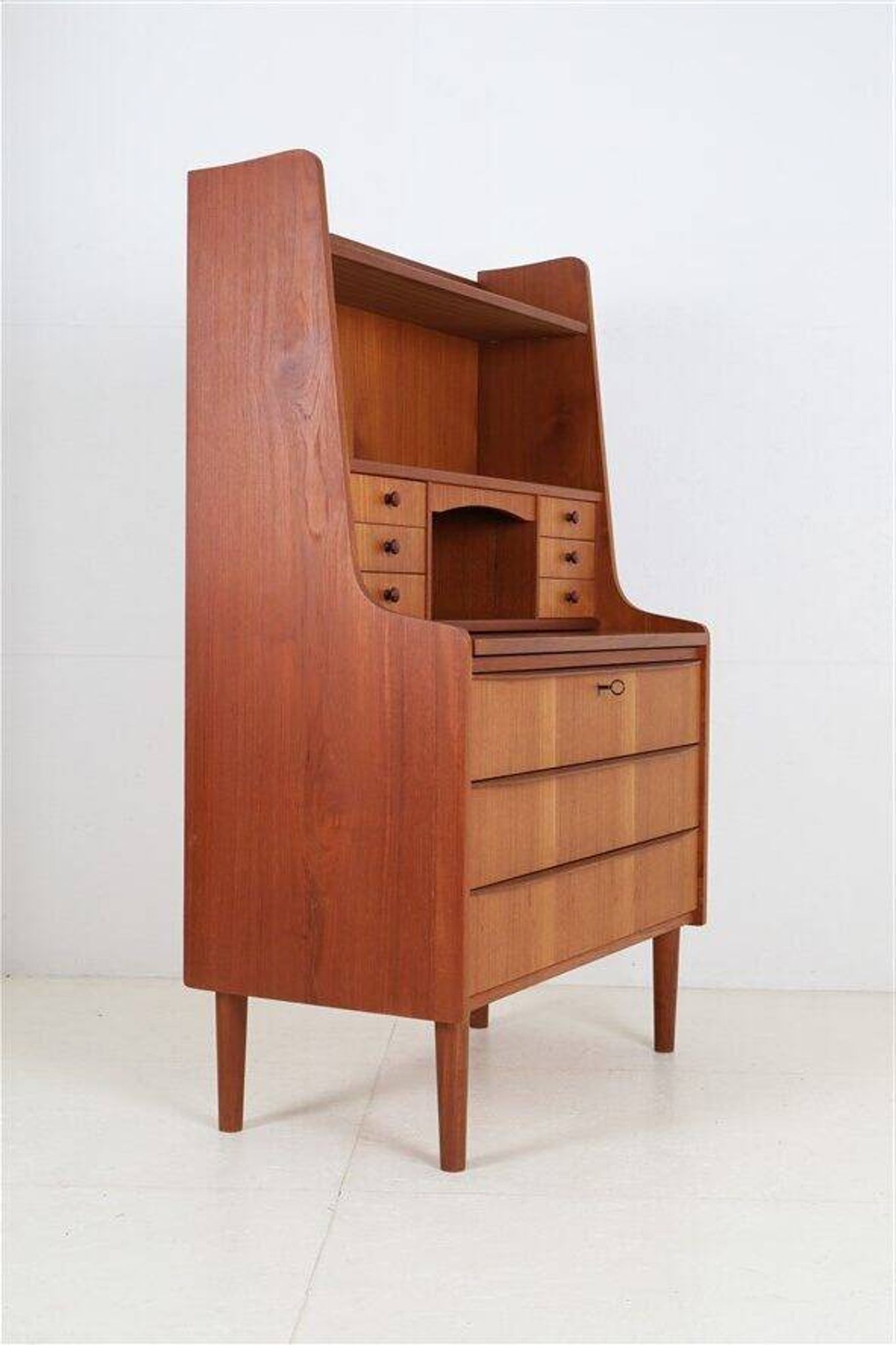 Tall mid-century teak secretary desk / Danish modern design / 1960s