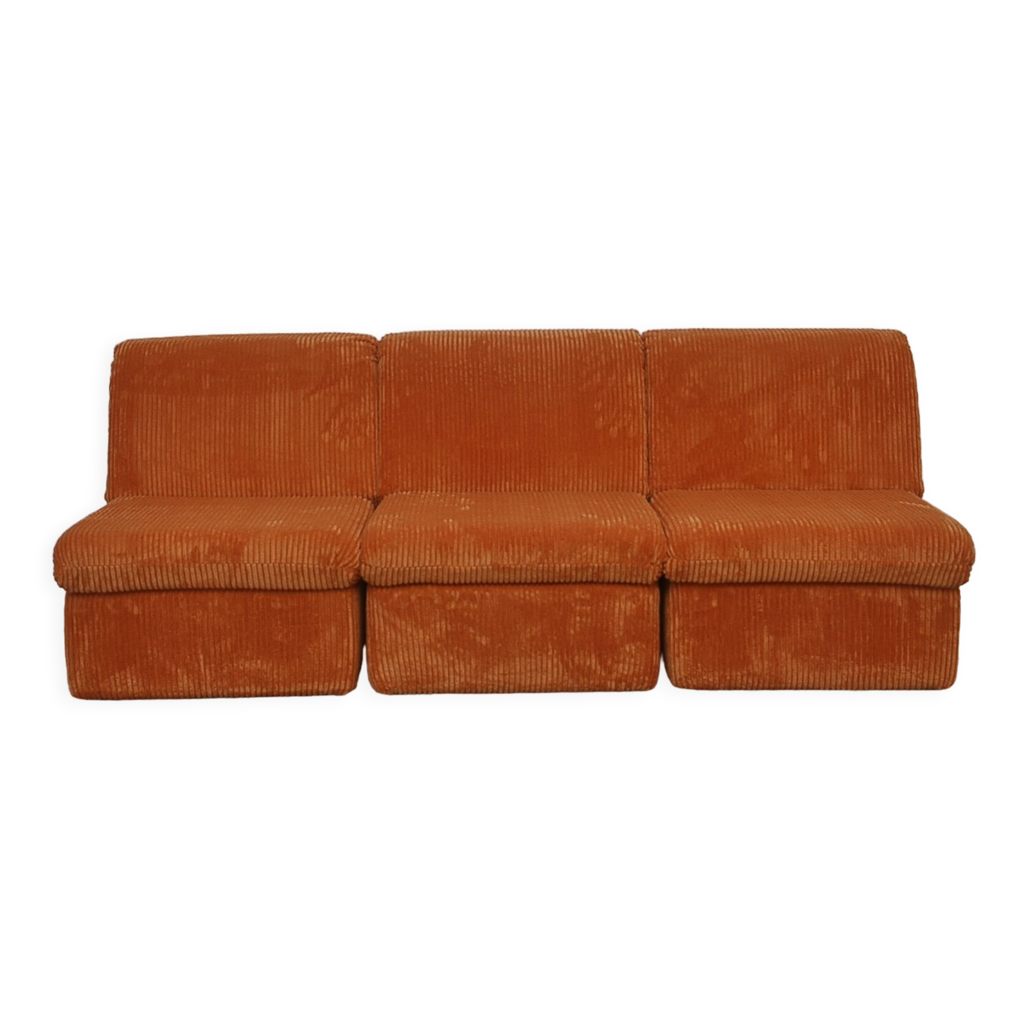 Orange corduroy Modular sofa from the 70's, 3 pieces