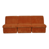 Orange corduroy Modular sofa from the 70's, 3 pieces