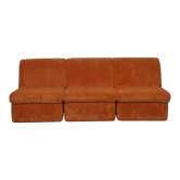 Orange corduroy Modular sofa from the 70's, 3 pieces