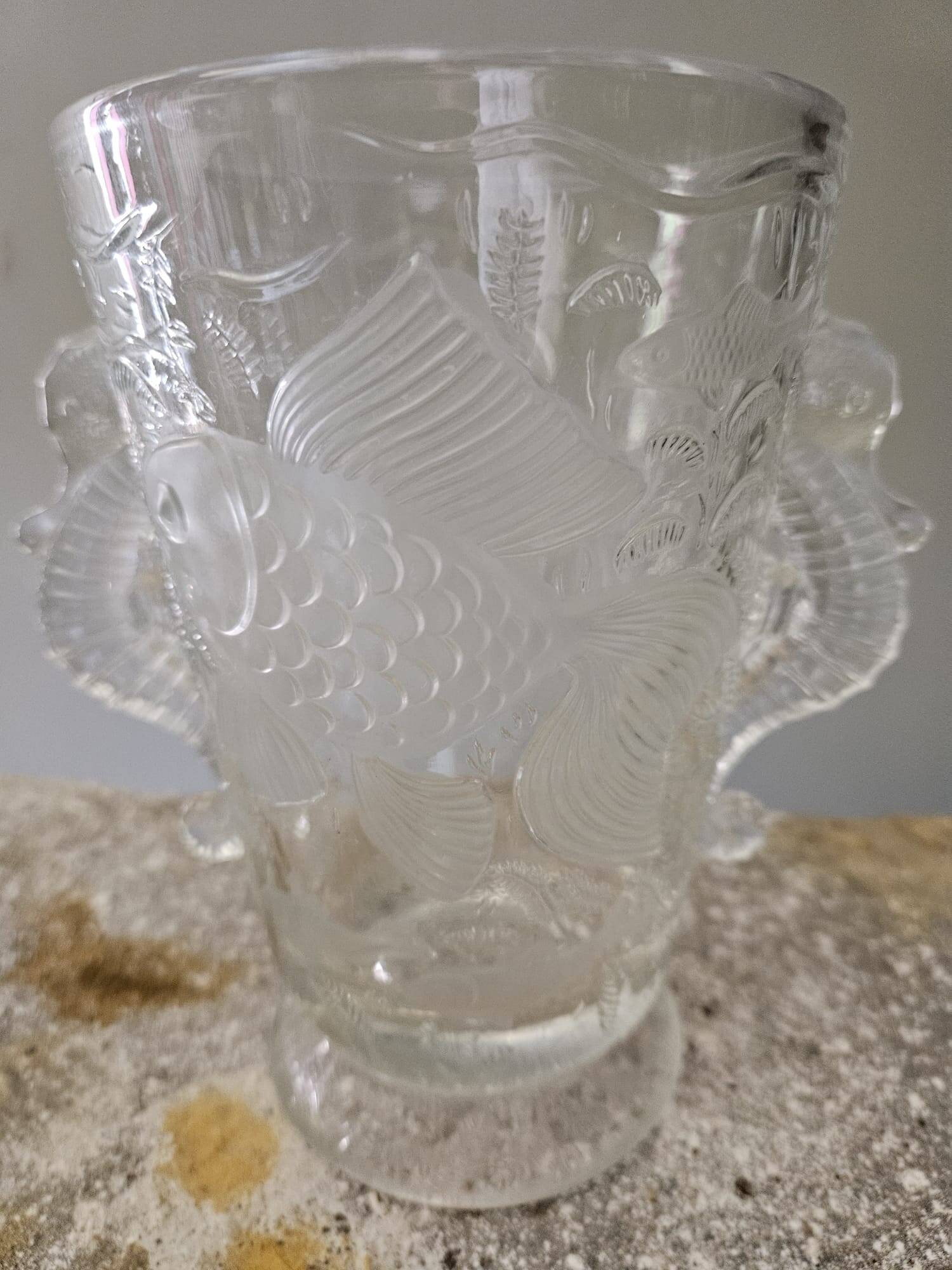 Art deco crystal vase with fish and seahorse motifs