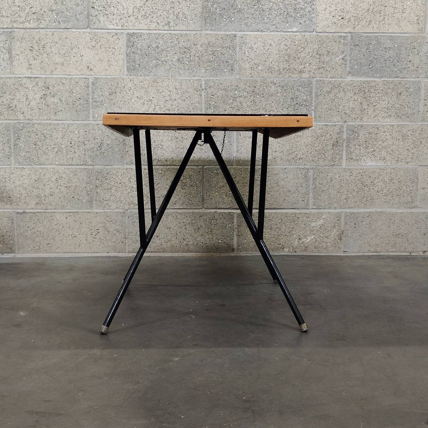 Metal and wood table, black Opaxit top, Czech Republic 1960