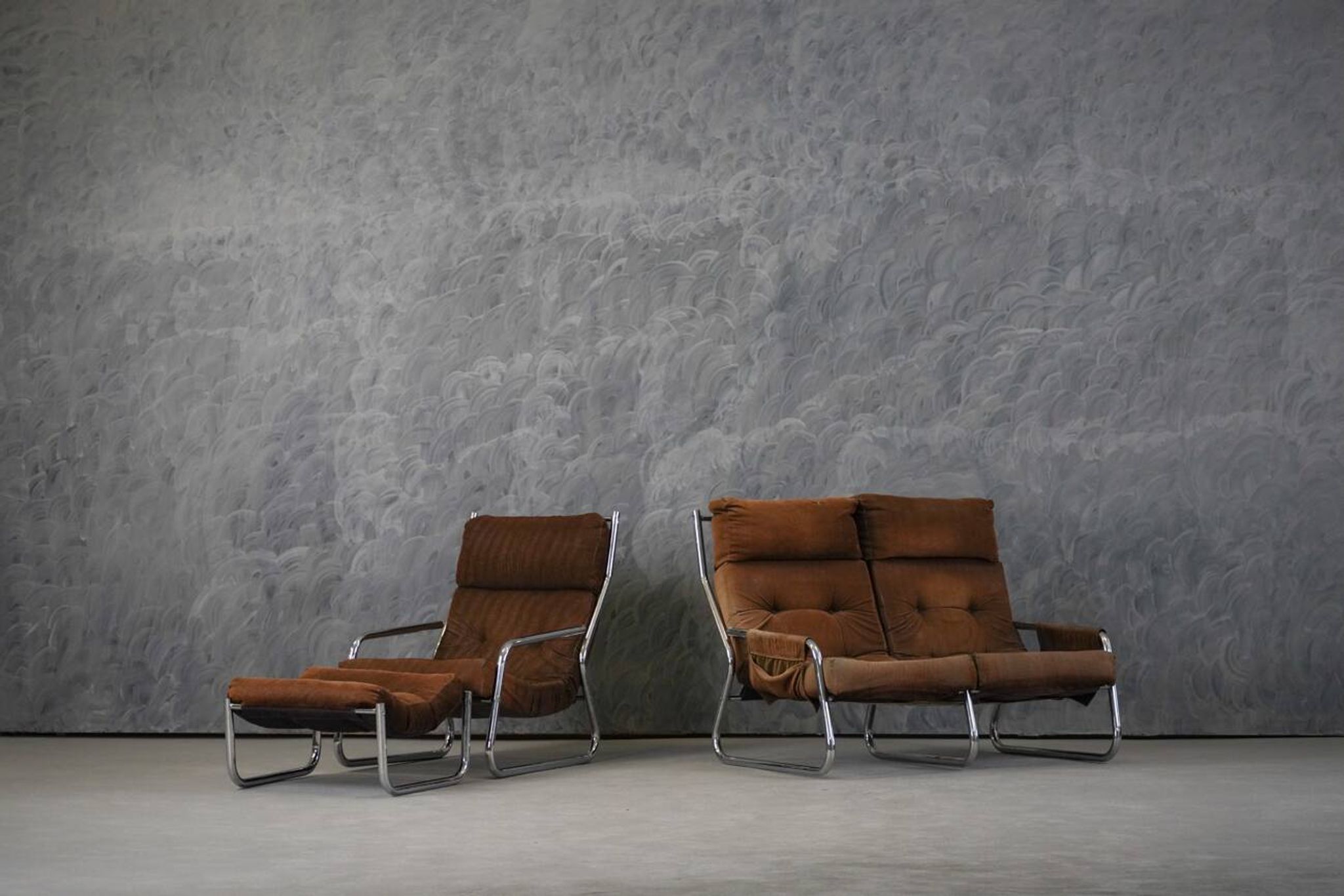 Mid-century armchair and sofa set by Gillis Lundgren Ikea Sweden 1970s