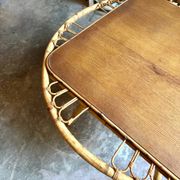 Wood and rattan coffee table, 1960s ⌀ 85 cm