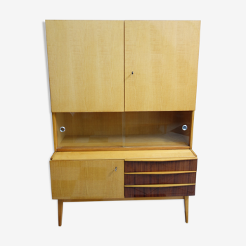 Highboard in two-tone wood with showcase part 1960s by Jitona Czech republic