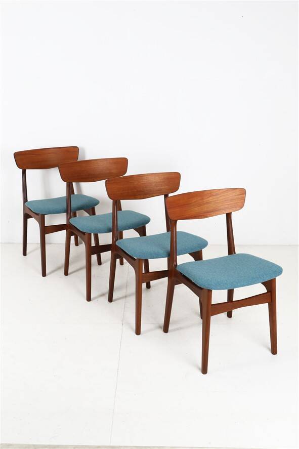 Set of 4 reupholstered Danish teak chairs, 1960s