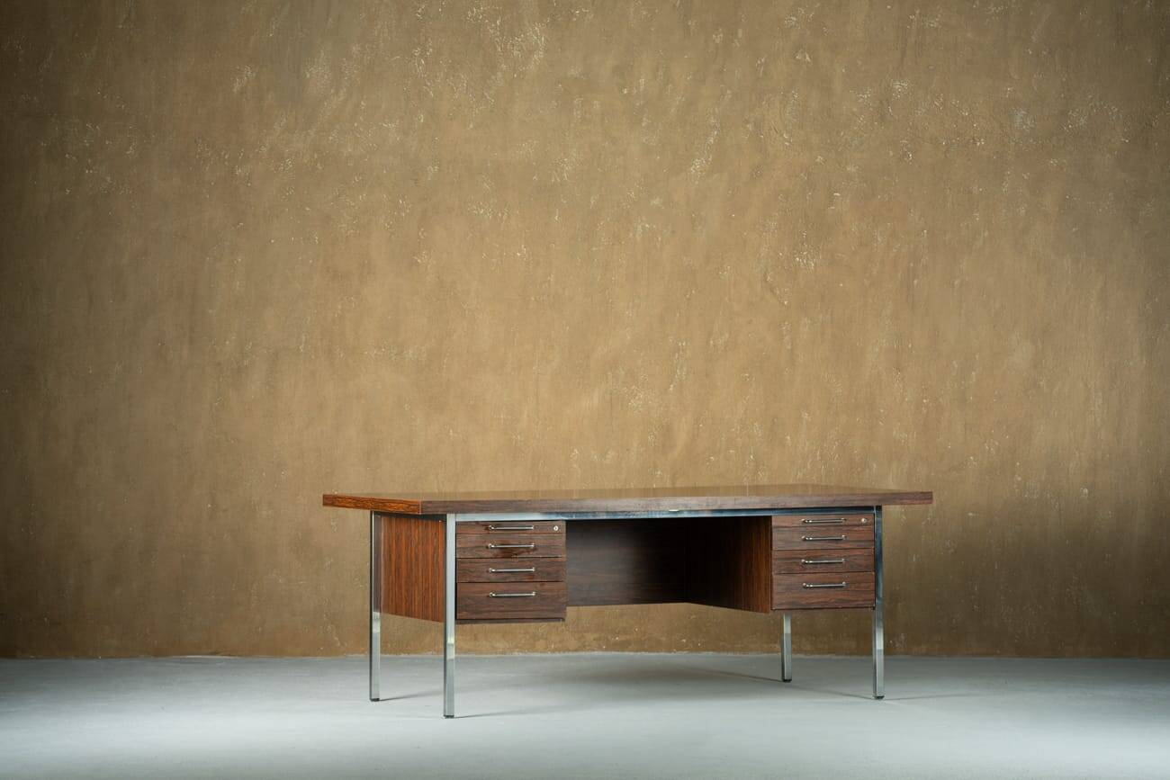 Mid-century rosewood and metal desk, Denmark 1970s