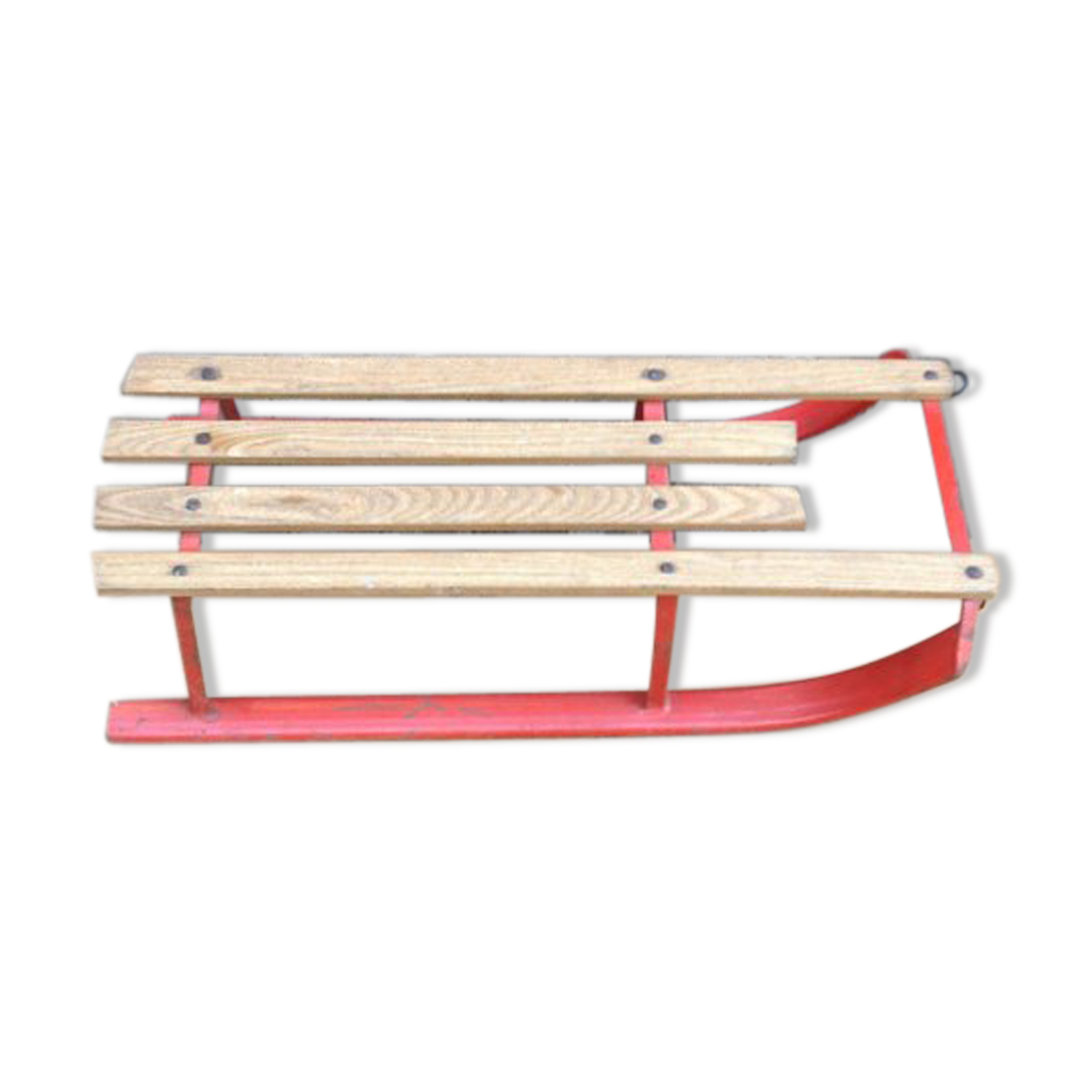 Red sled in metal and wood in the 1960s