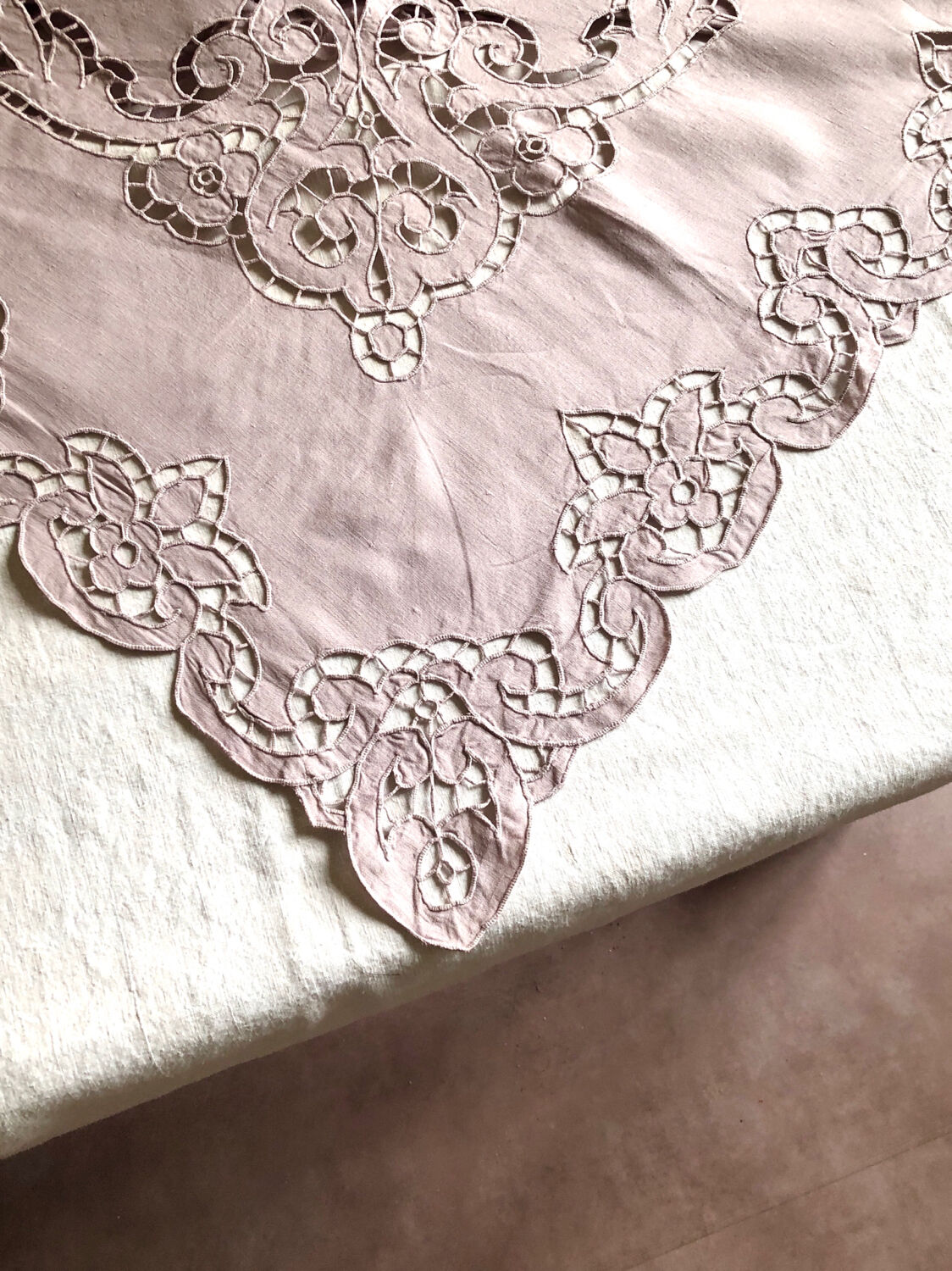 Old embroidered towel tinted purple aurora