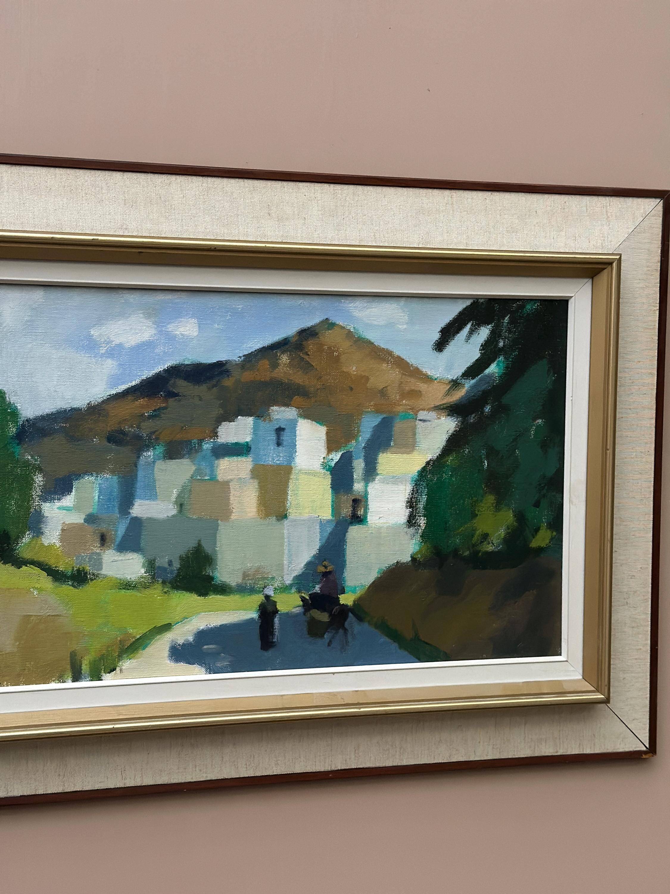 Original Mid Century Swedish Oil On Canvas – “Bergsby, Crete” By Stig Wernheden – Vintage & Framed