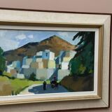 Original Mid Century Swedish Oil On Canvas – “Bergsby, Crete” By Stig Wernheden – Vintage & Framed