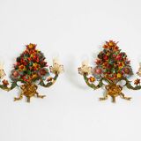 A pair of beautiful 1960s hand-painted and gilded metal wall lamps by Hans