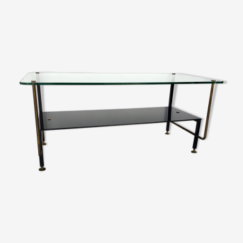 Modernist coffee table in metal tubular base and glass top 1950