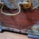 Old Indian wooden wedding chest decorated with chiseled brass plaque. India late 19th/early 20th