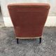 Antique crapaud chair in brown velvet – turned legs and brass rings.