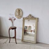 Rectangular mirror in light green lacquered wood with pediment H:1m39