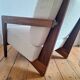 Izag ampm armchair, solid walnut and ecru-colored bouclette, designer seat