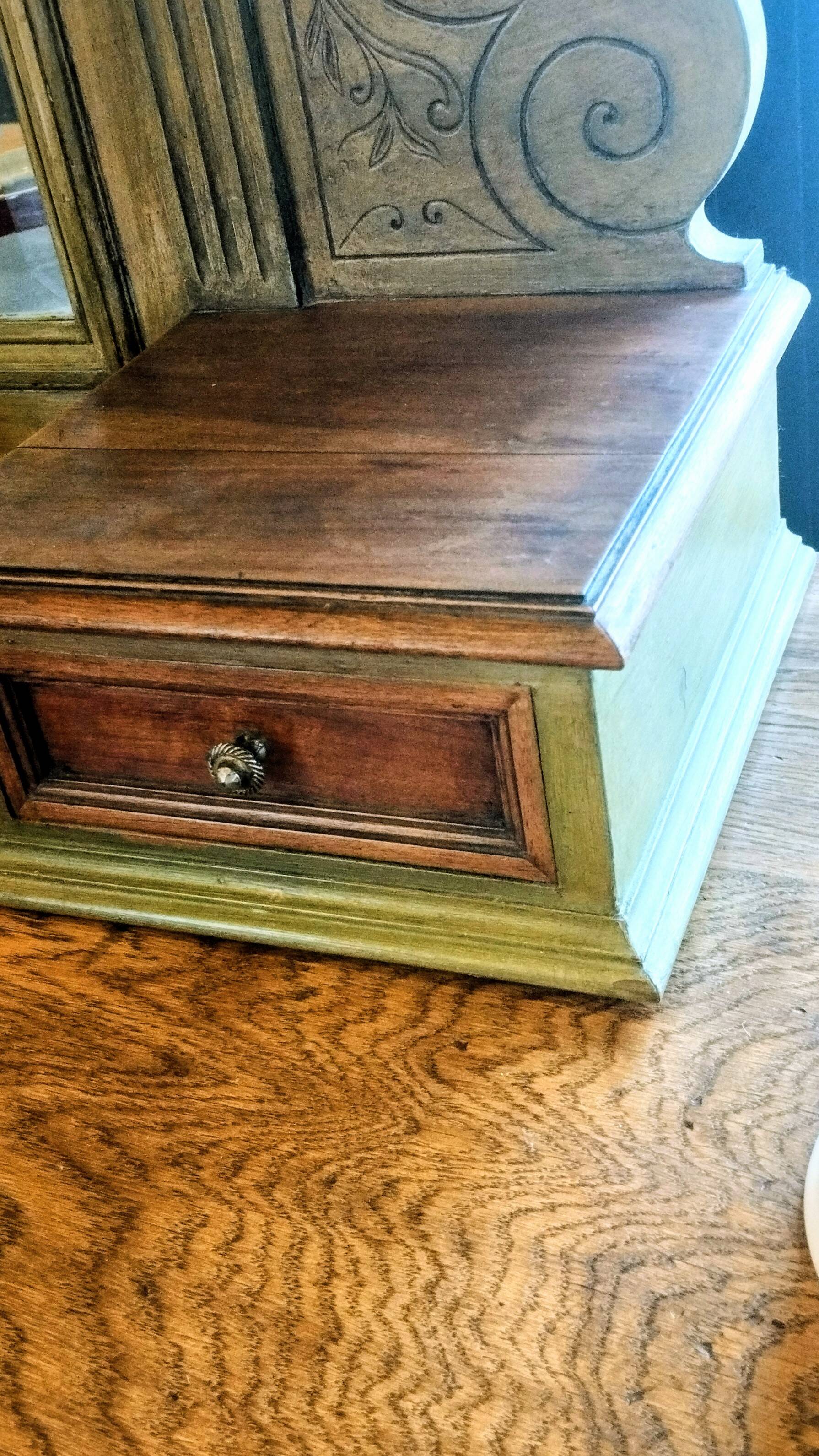 Antique bevelled mirror Farrow and Ball "Green Bancha"