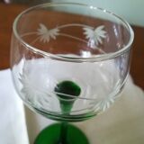 4 engraved Alsace wine glasses green feet