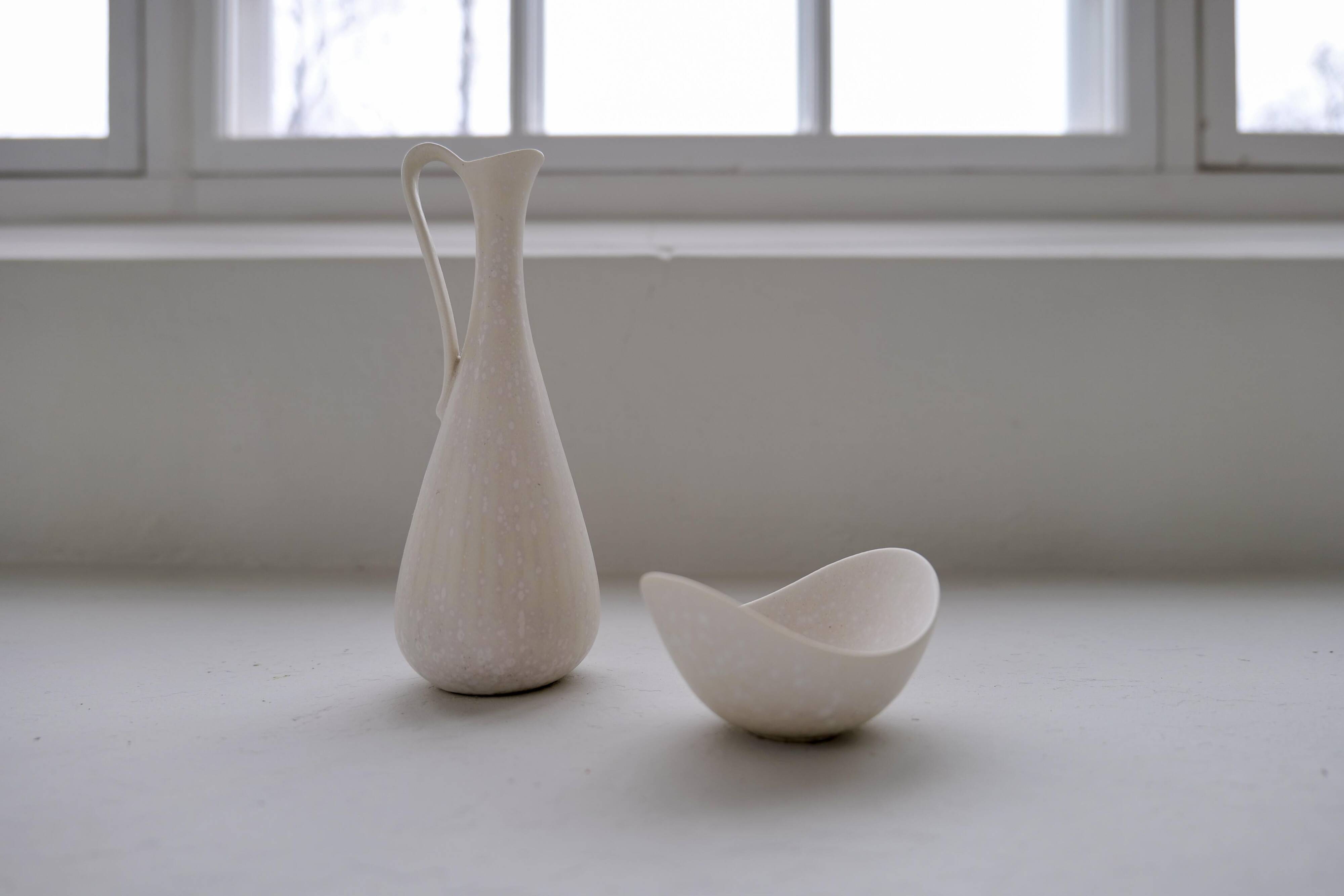 Group of 6 white and grey Midcentury Modern vessels Rörstrand Sweden 1950