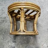 Rattan pouf and its 70's cushion