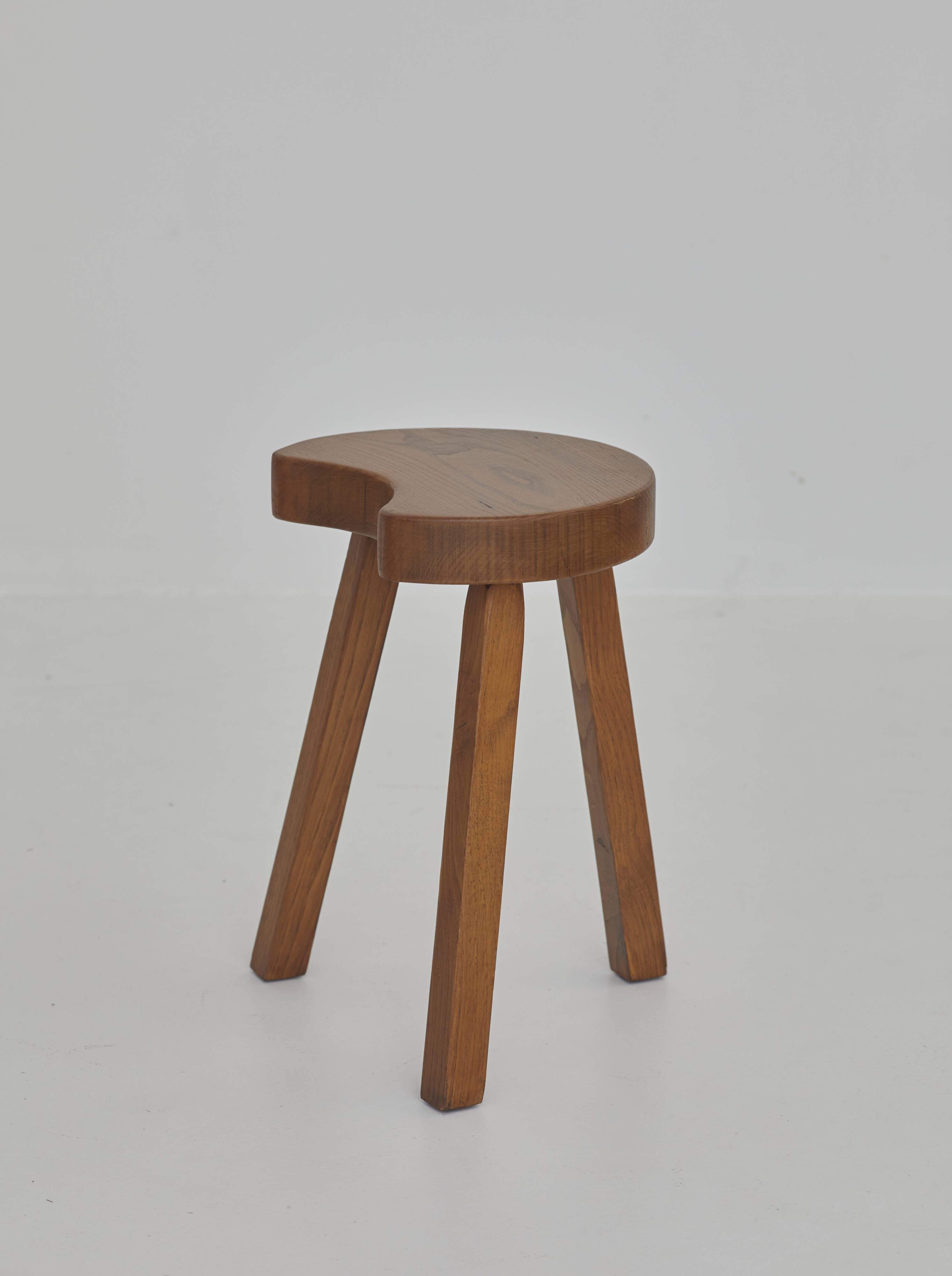 Vintage Solid Beech Brutalist Tripod Stool Circa 1960