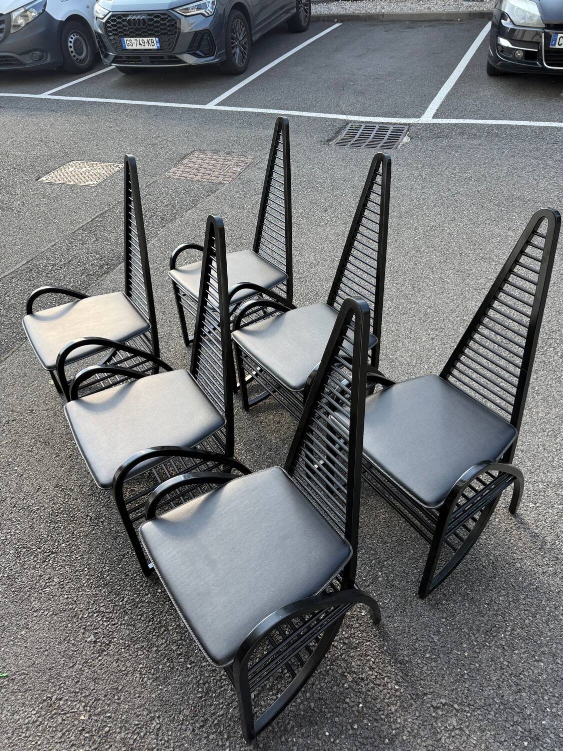 6 curved wooden chairs, Sibau Italy circa 1970