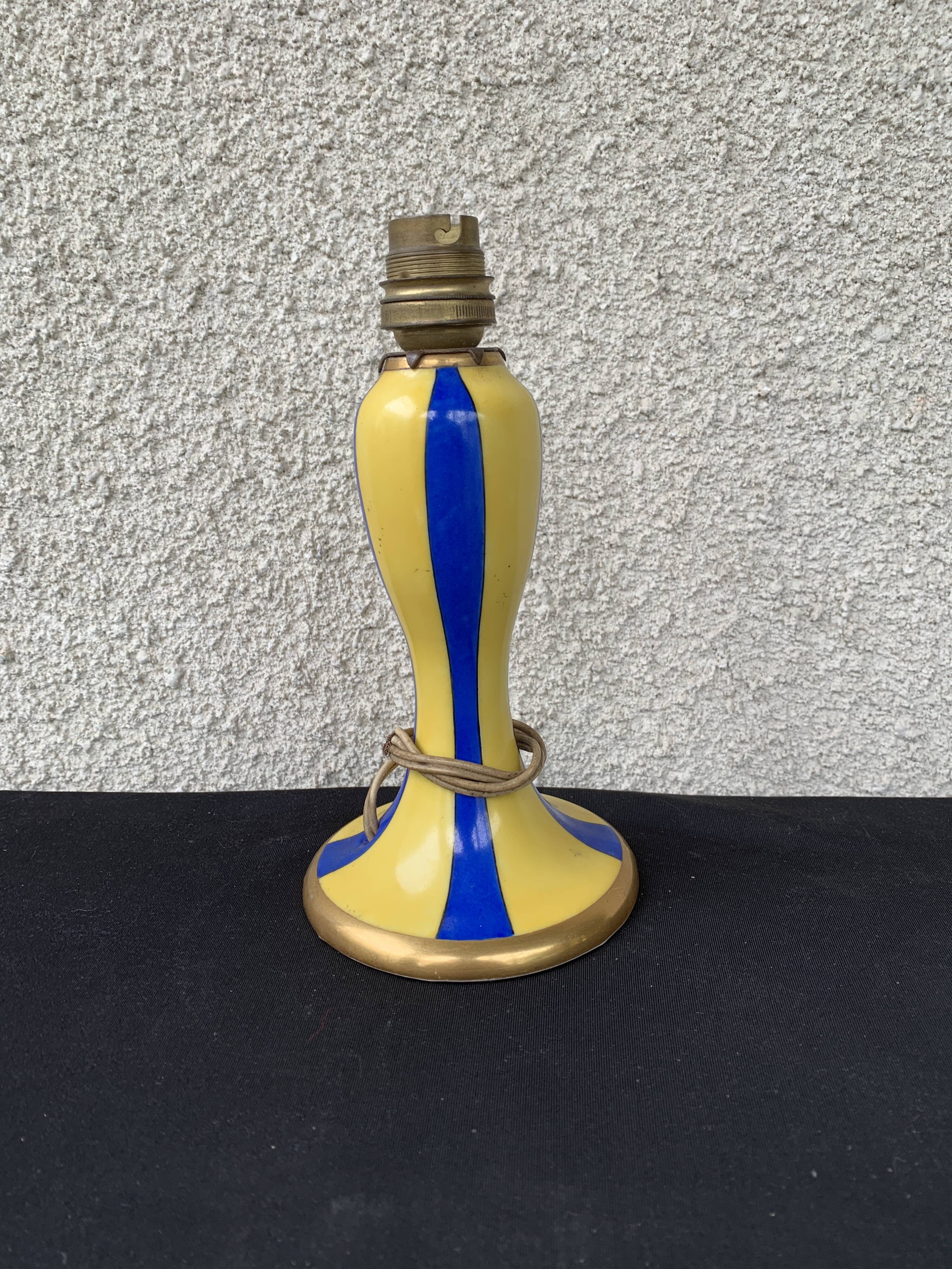 Bougeoir art déco jaune et bleu limoges