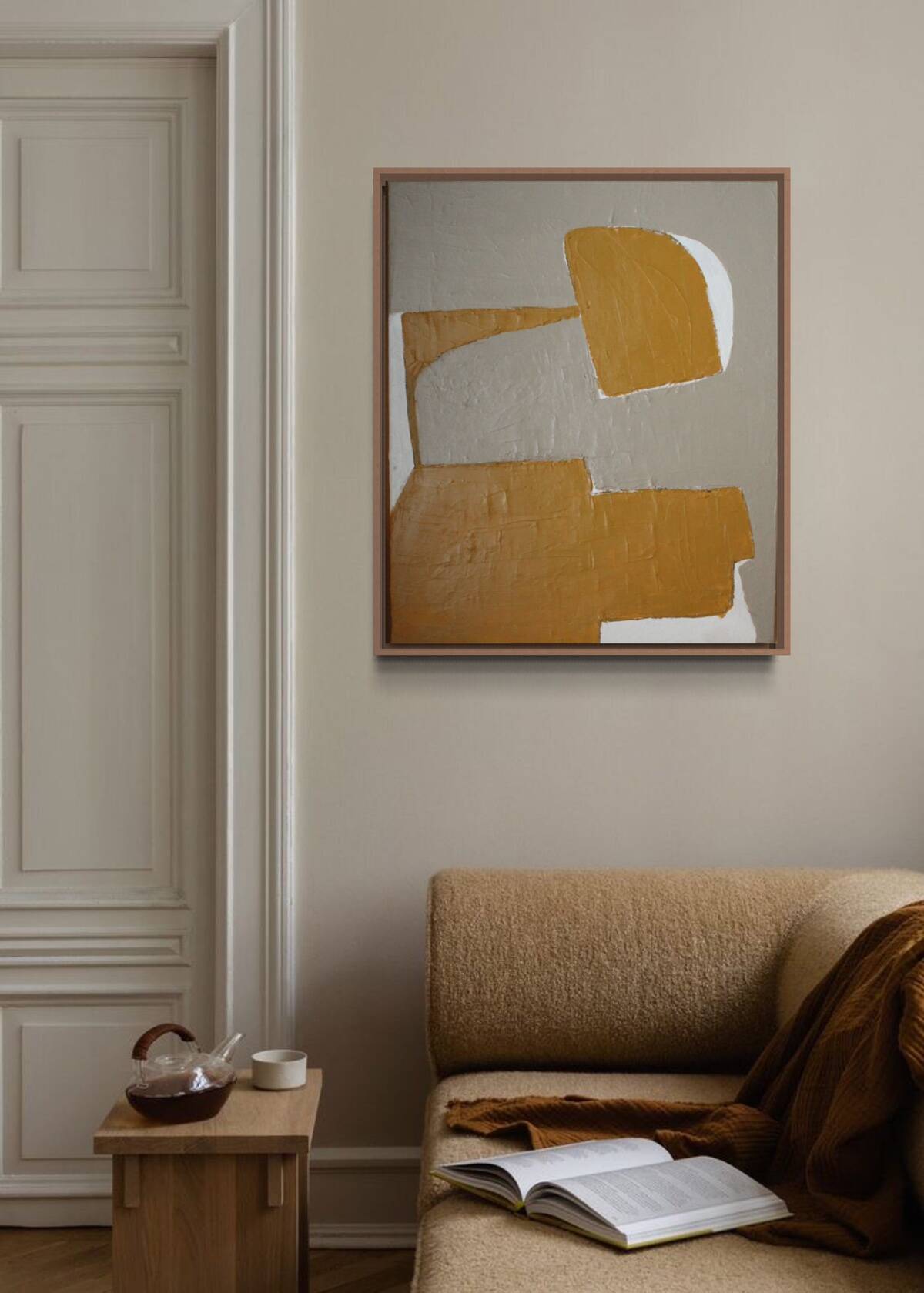 Ocher-taupe relief acrylic paint