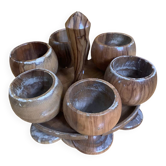 Rotating Display Stand 6 Egg Cups Olive Wood & Teak 1960s Vintage